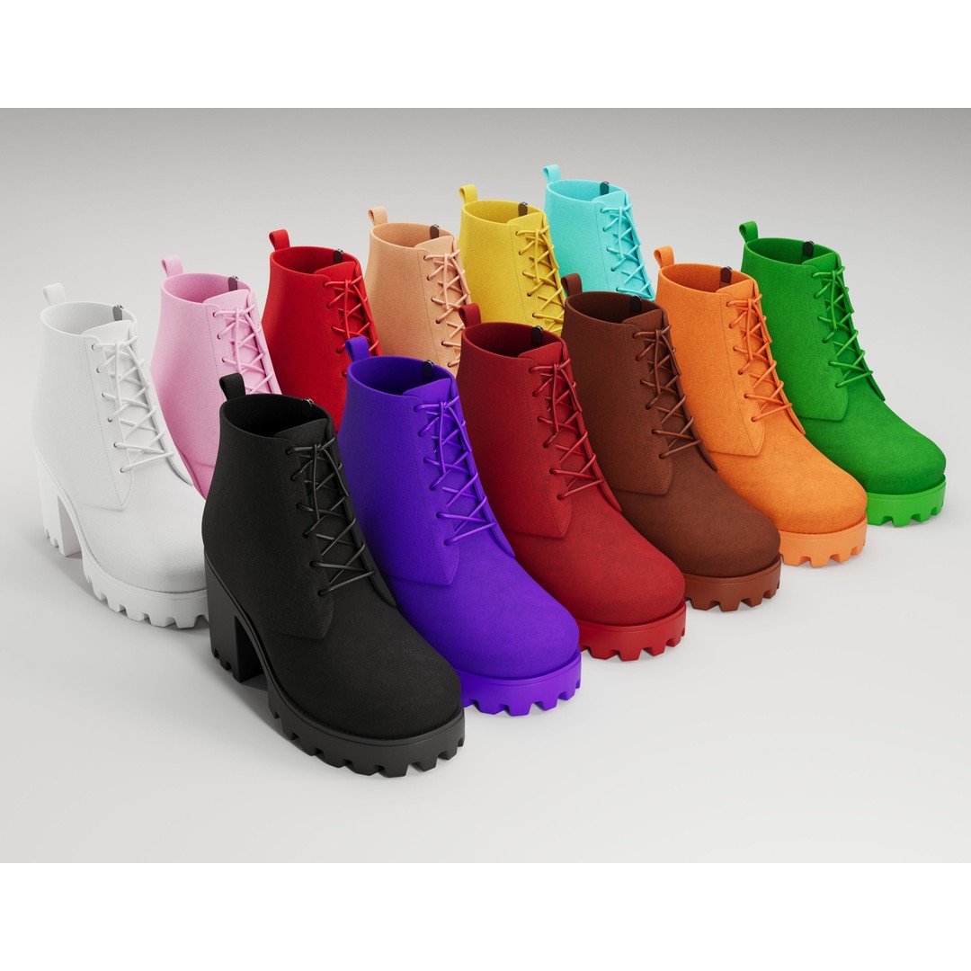 Chunky Canvas and Leather Combat Boots 3D Model – Low Poly Game Asset, FBX - View 3