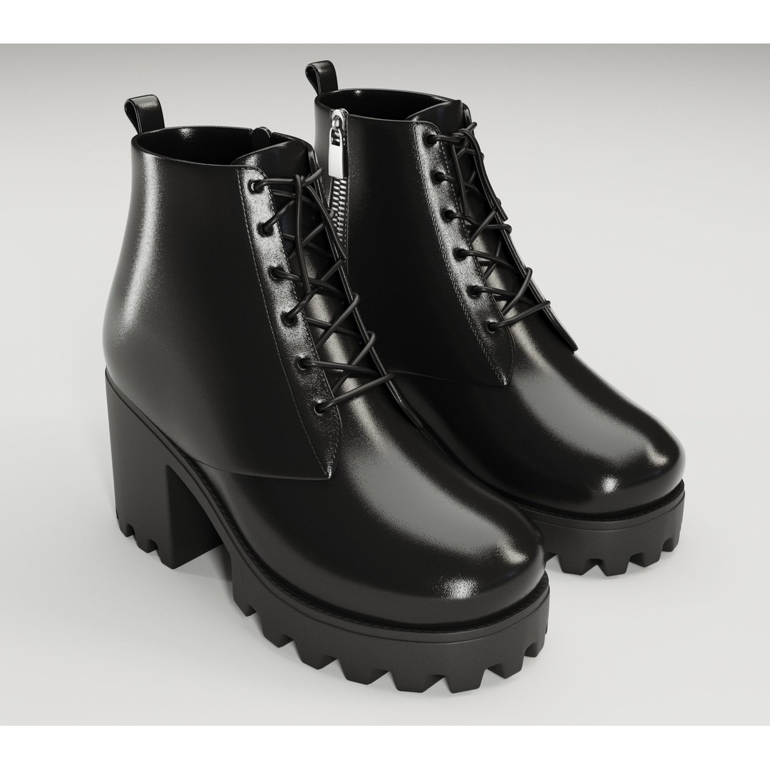 Chunky Canvas and Leather Combat Boots 3D Model – Low Poly Game Asset, FBX - View 4