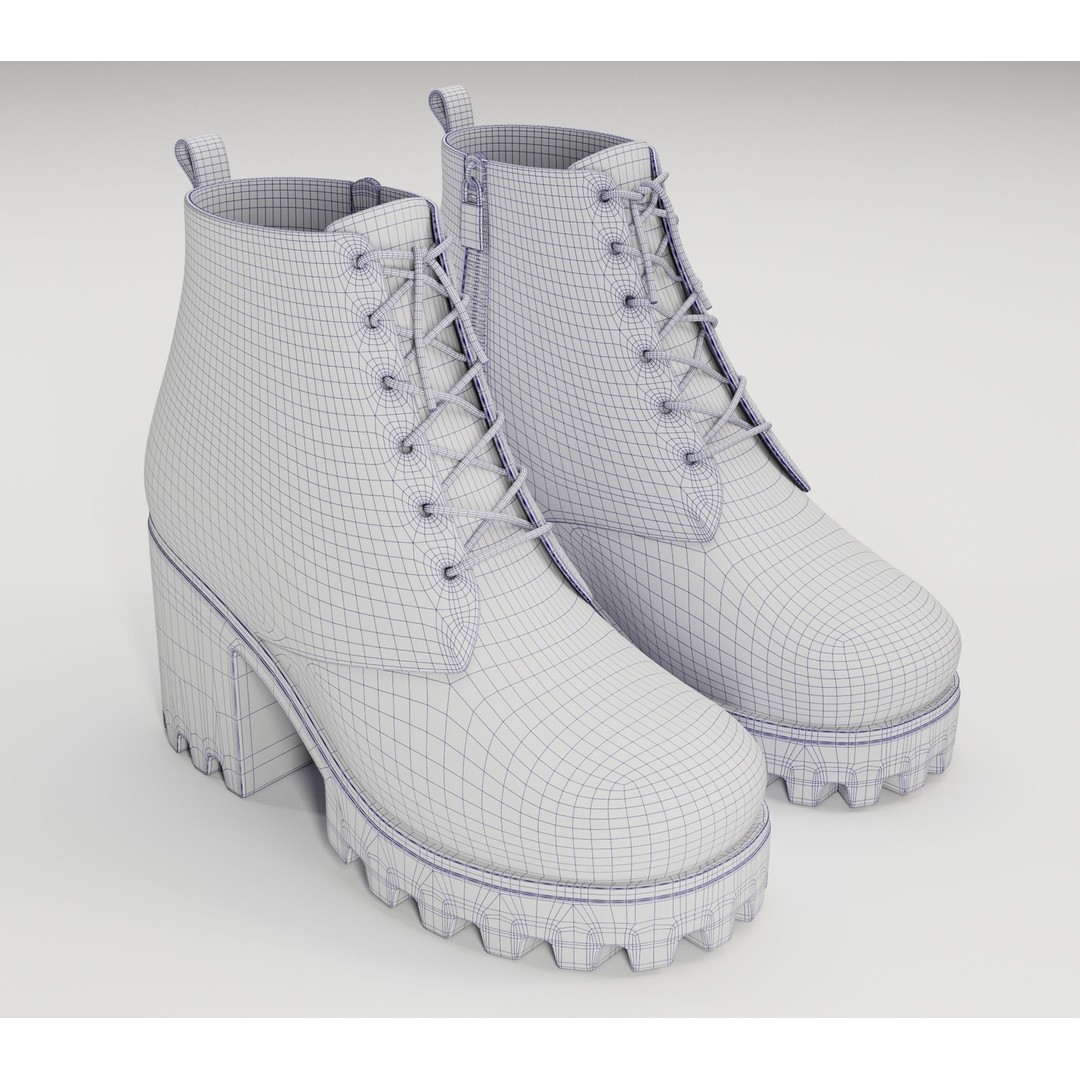 Chunky Canvas and Leather Combat Boots 3D Model – Low Poly Game Asset, FBX - View 6