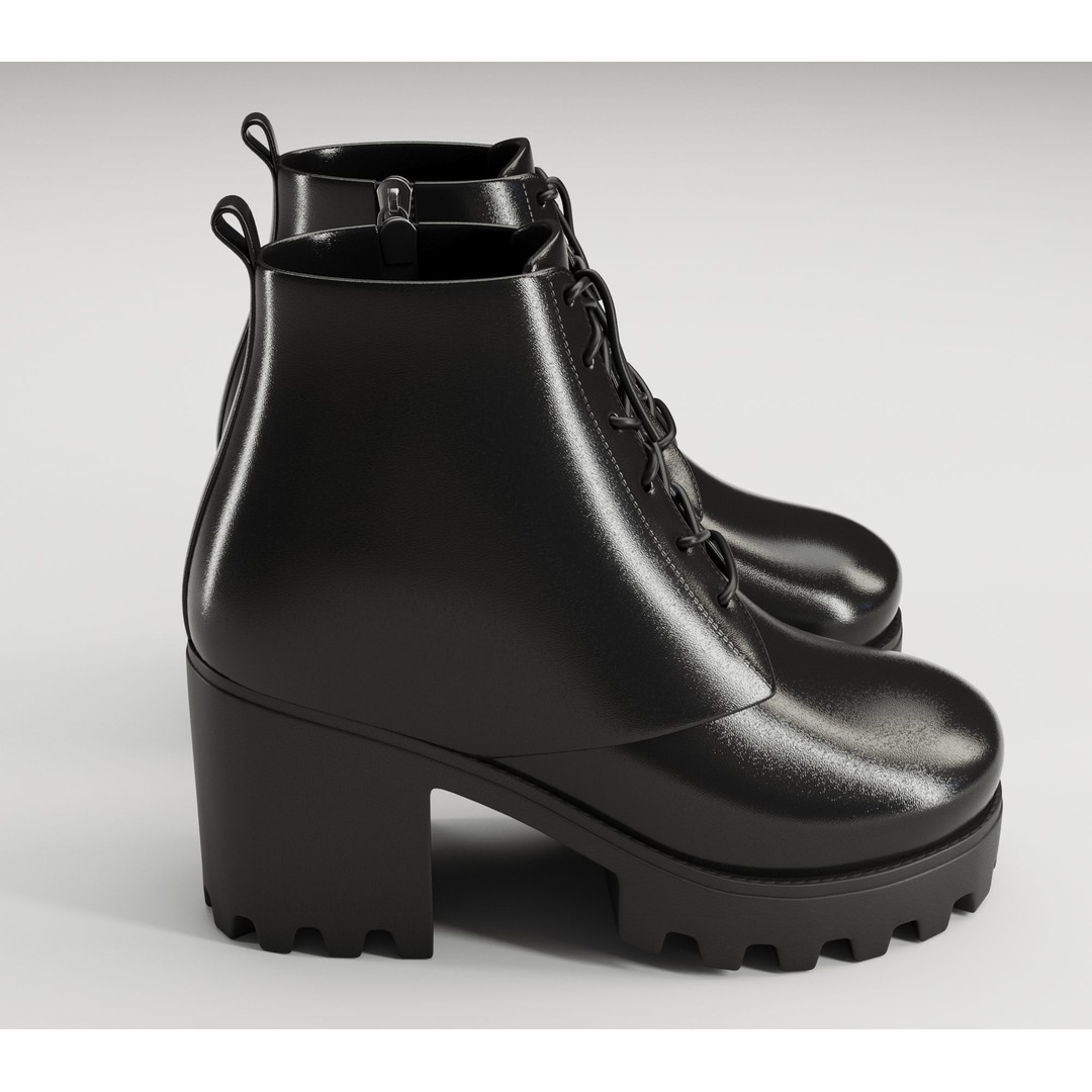 Chunky Canvas and Leather Combat Boots 3D Model – Low Poly Game Asset, FBX - View 7