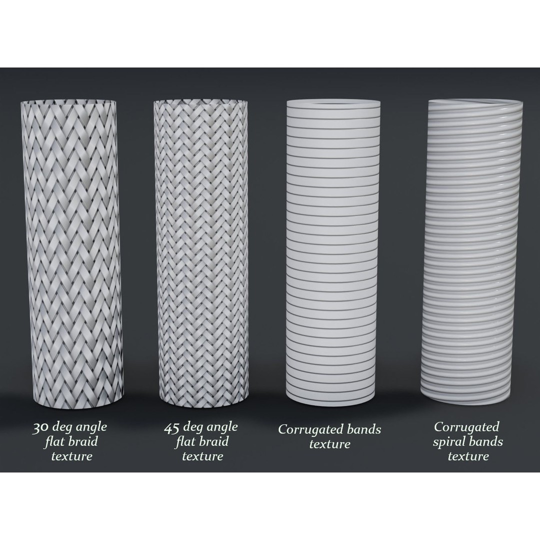 Metal Hose Sleeving Textures 3D Model – Low Poly PBR Textures, Blender - View 6