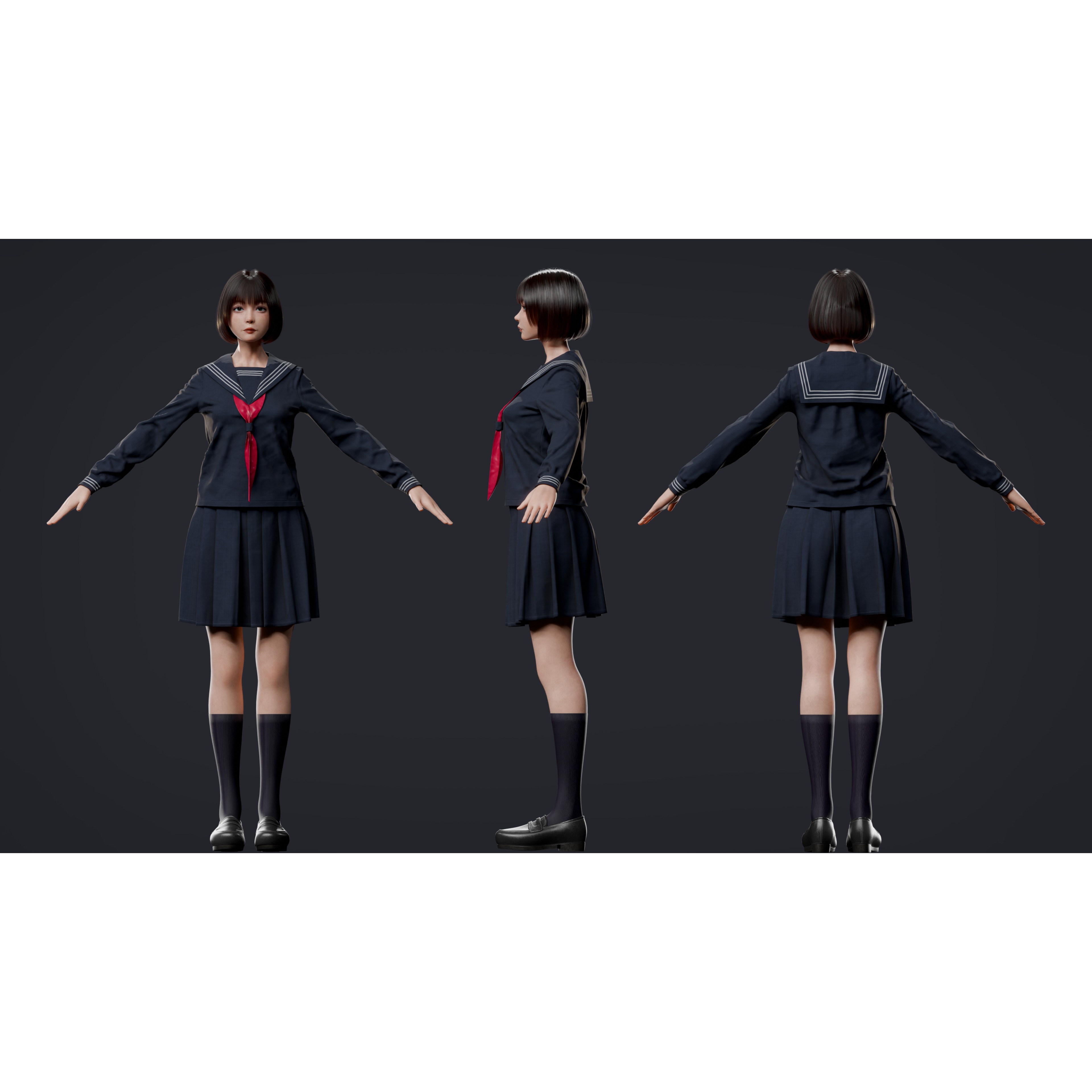 High School Girl - Fully Rigged Game-Ready 3D Model - View 11