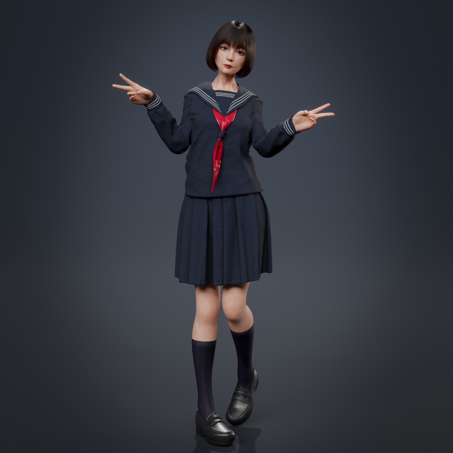 High School Girl - Fully Rigged Game-Ready 3D Model - View 4