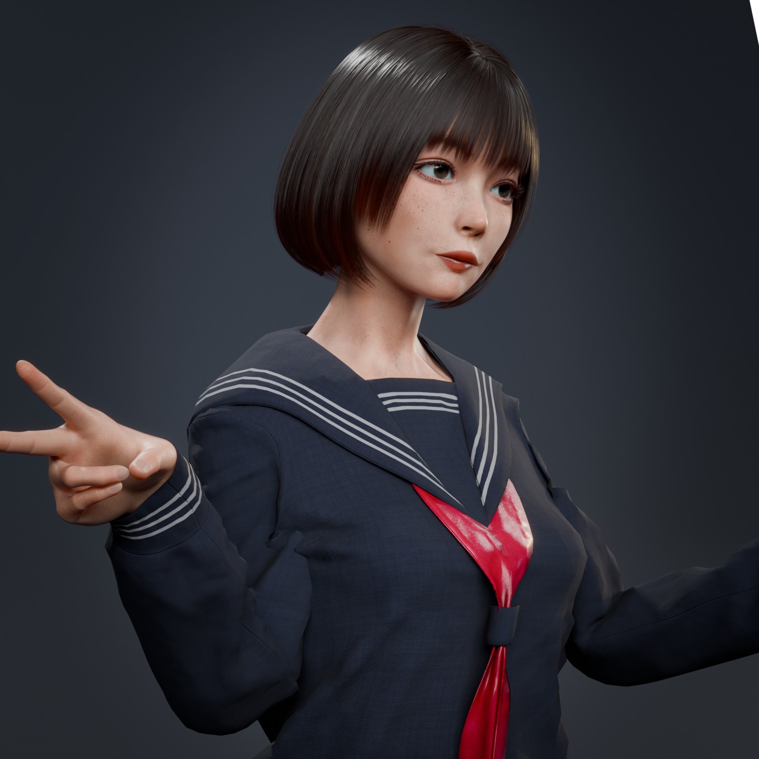 High School Girl - Fully Rigged Game-Ready 3D Model - View 5