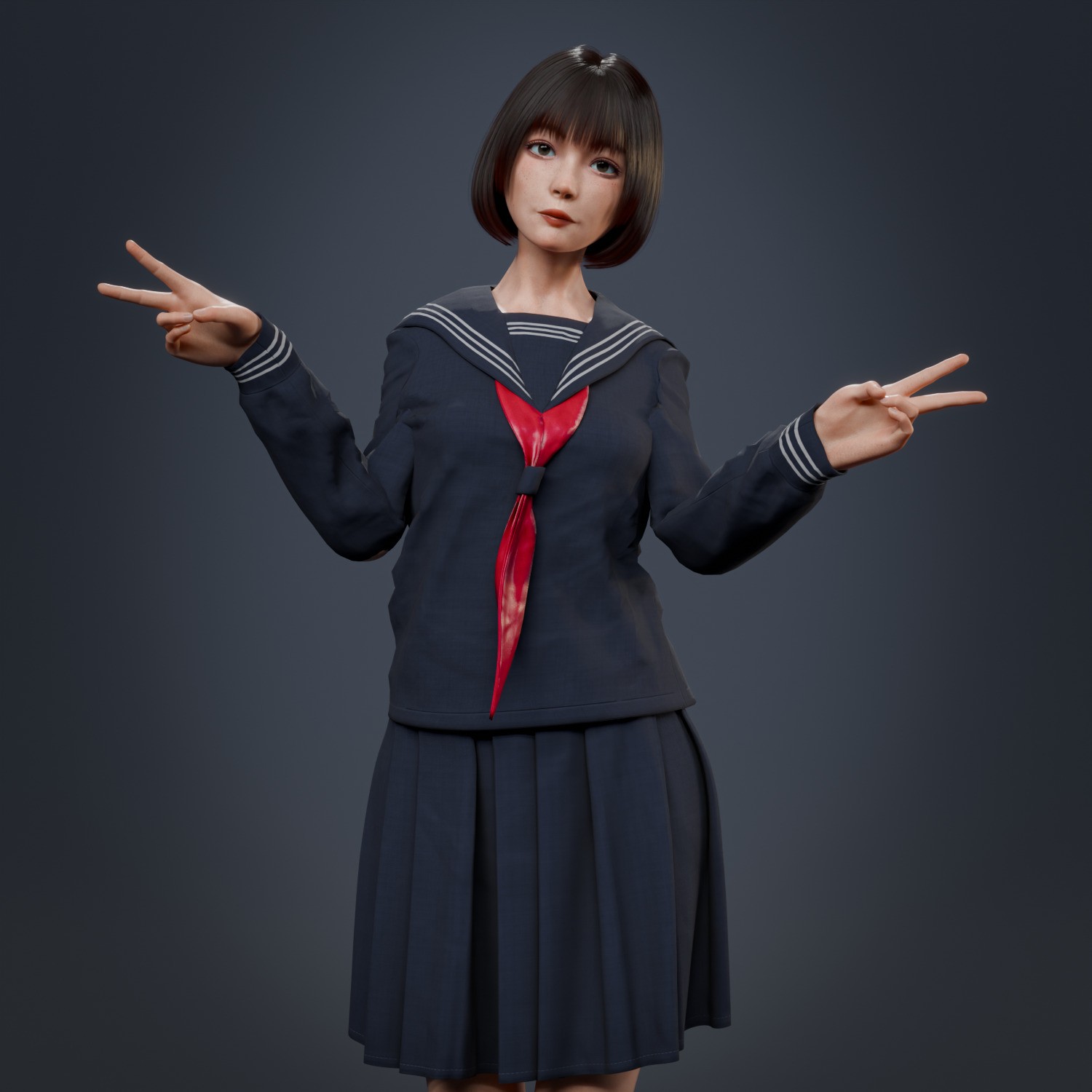 High School Girl - Fully Rigged Game-Ready 3D Model - View 6