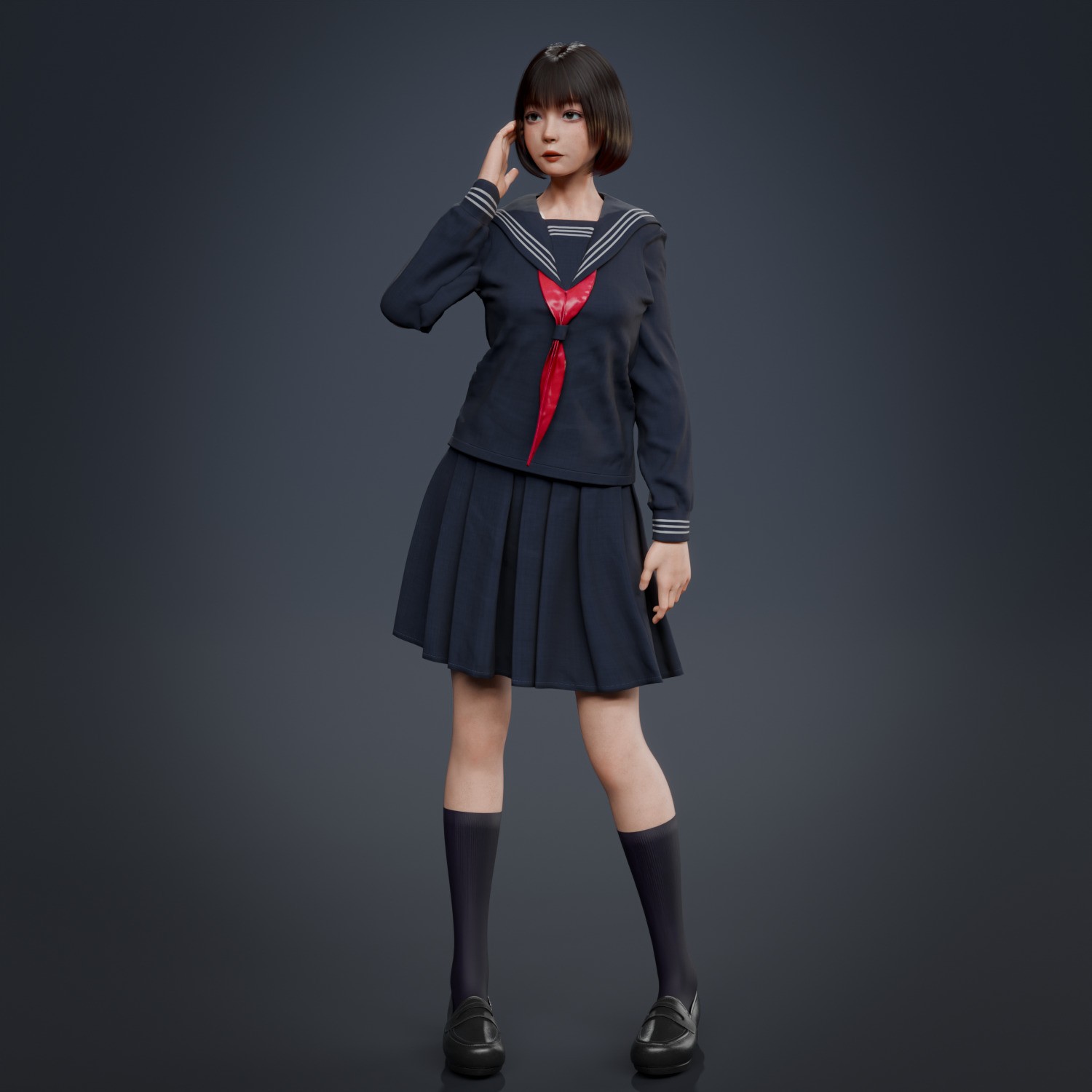 High School Girl - Fully Rigged Game-Ready 3D Model - View 7