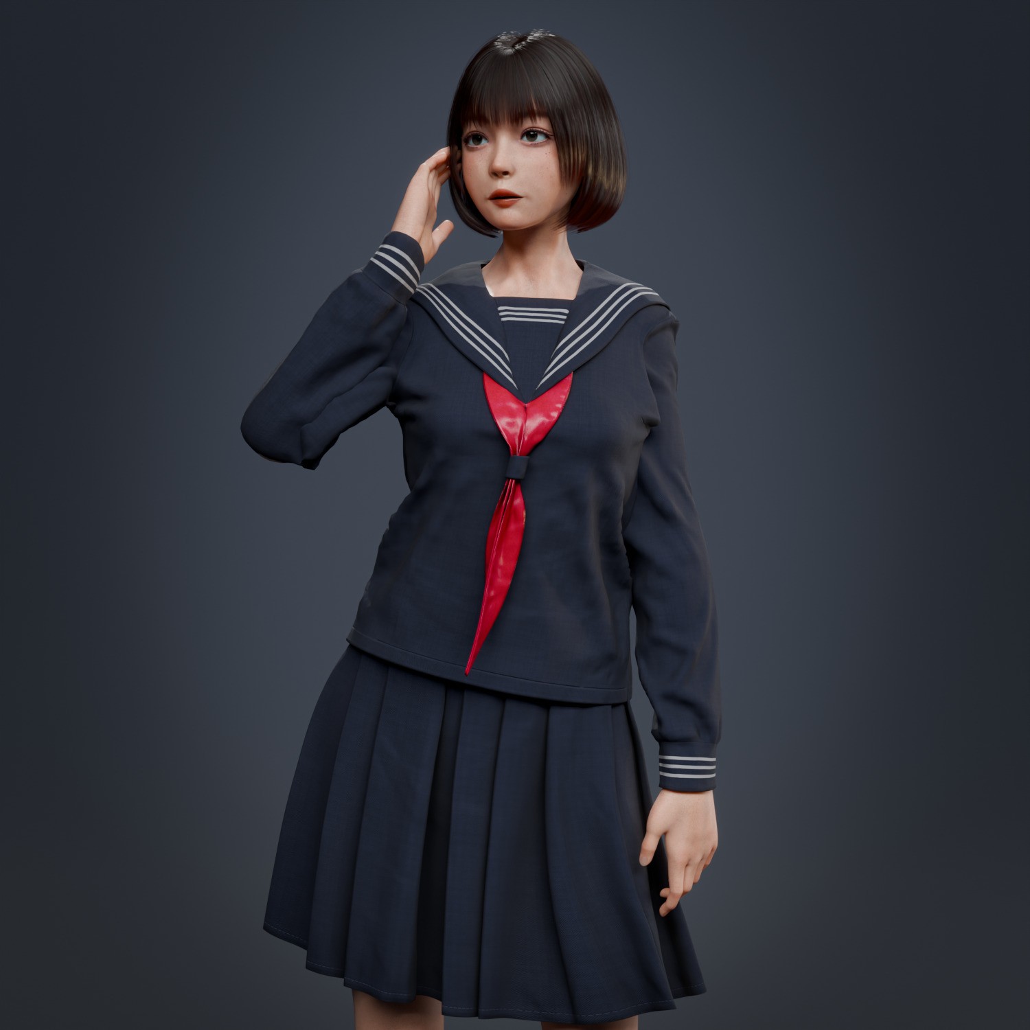 High School Girl - Fully Rigged Game-Ready 3D Model - View 8