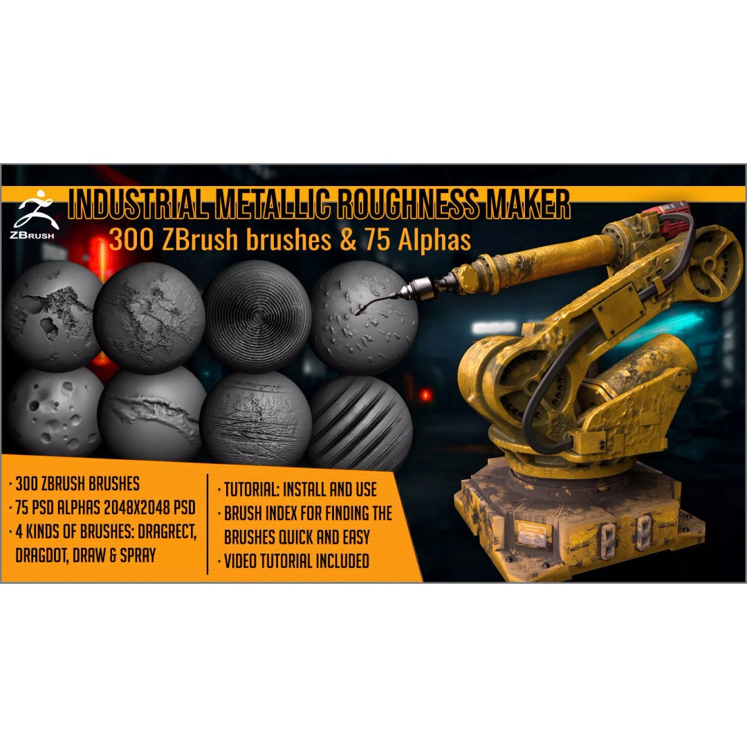 Industrial Metallic Roughness Maker 3D Model – ZBrush Brushes & Alphas - View 2