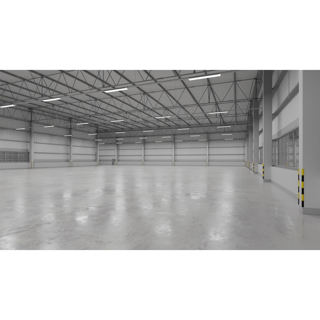 Warehouse Interior 3D Model – Low Poly Industrial Hall, FBX, OBJ, Blender - View 3
