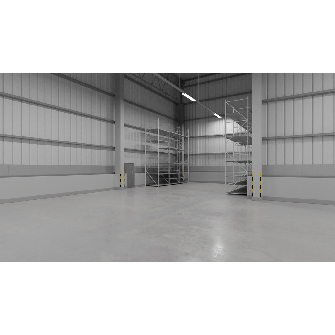 Warehouse Interior 3D Model – Low Poly Industrial Hall, FBX, OBJ, Blender - View 4