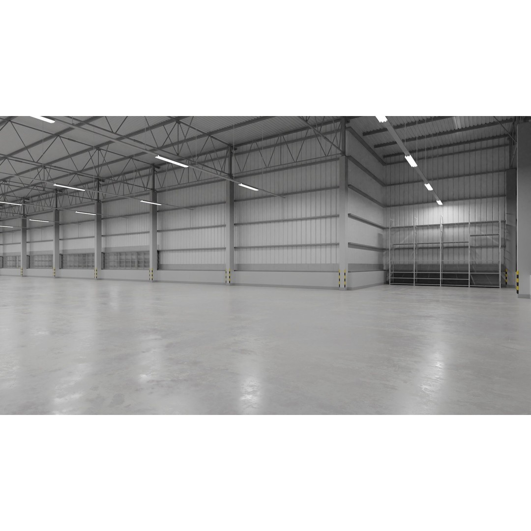 Warehouse Interior 3D Model – Low Poly Industrial Hall, FBX, OBJ, Blender - View 5