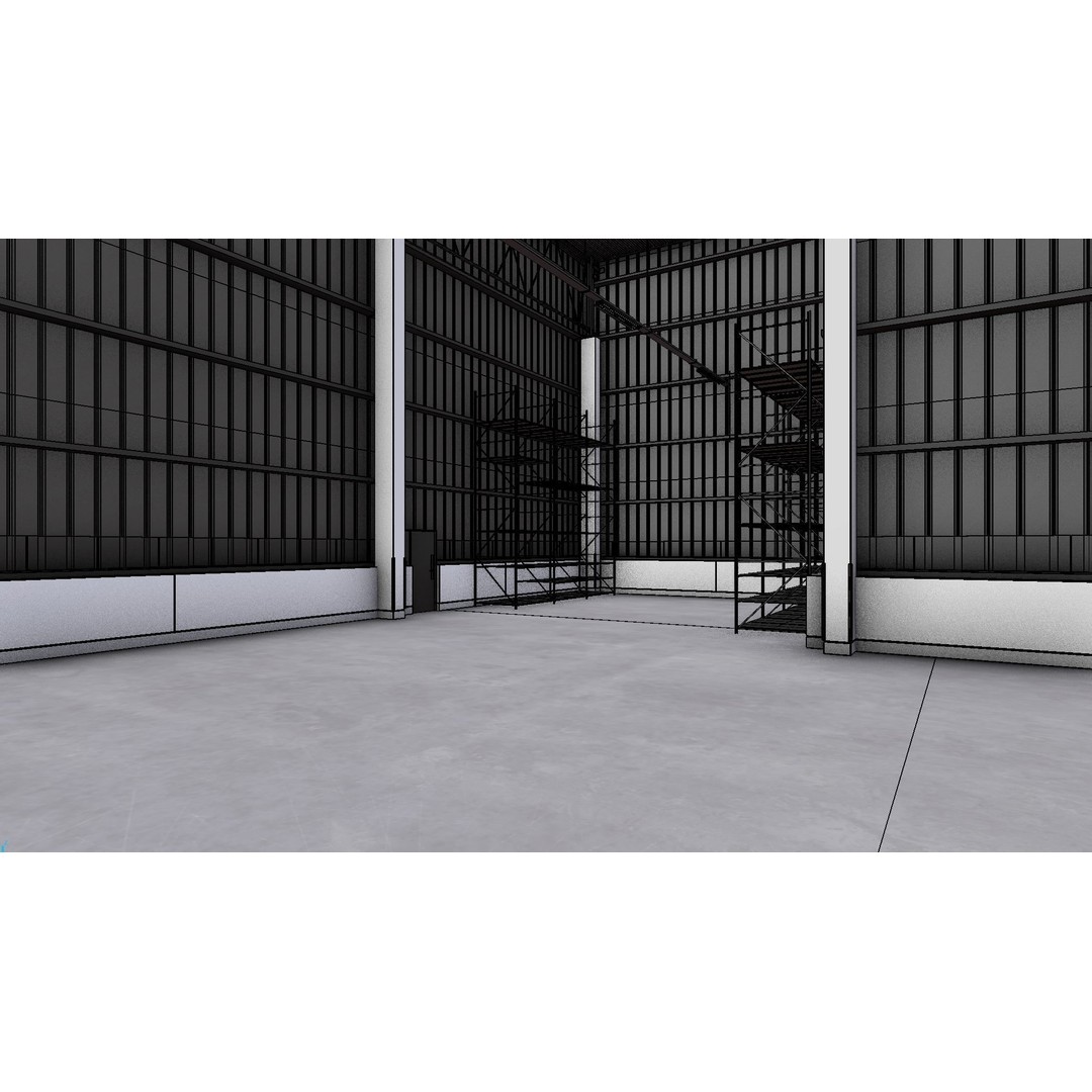 Warehouse Interior 3D Model – Low Poly Industrial Hall, FBX, OBJ, Blender - View 9