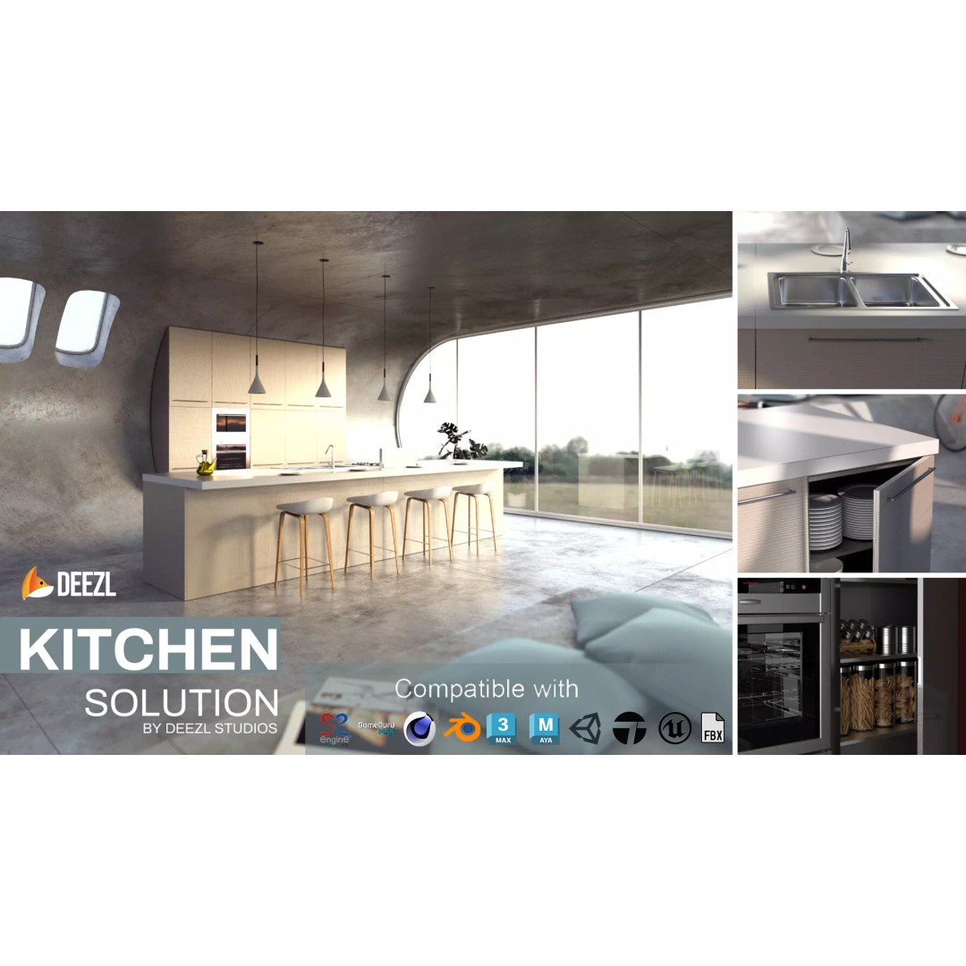 Kitchen Solution 3D Model – Low Poly Modular Asset Pack, FBX & Blender - View 2