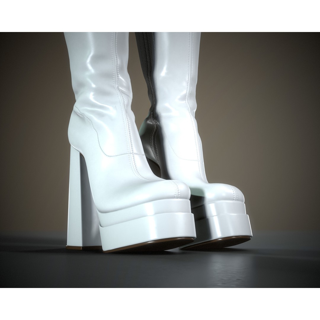 Knee High Boots 3D Model – Double Platform Low Poly Game Asset, FBX