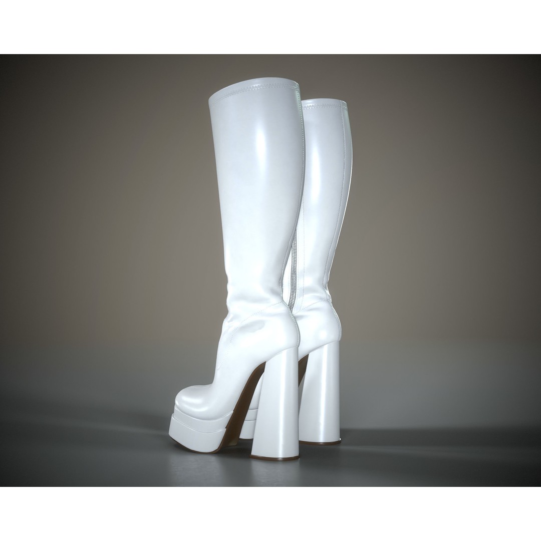Knee High Boots 3D Model – Double Platform Low Poly Game Asset, FBX - View 14