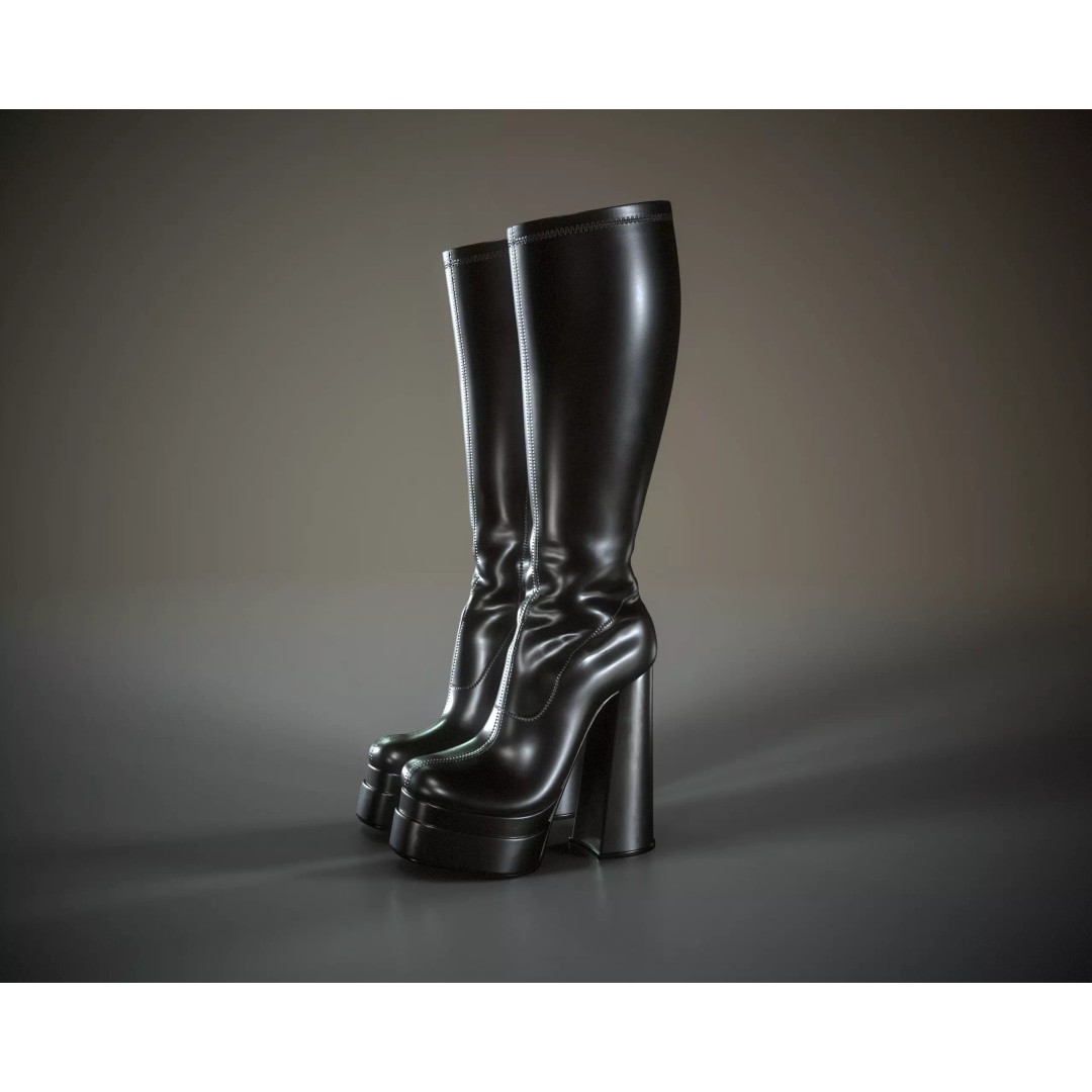 Knee High Boots 3D Model – Double Platform Low Poly Game Asset, FBX - View 2