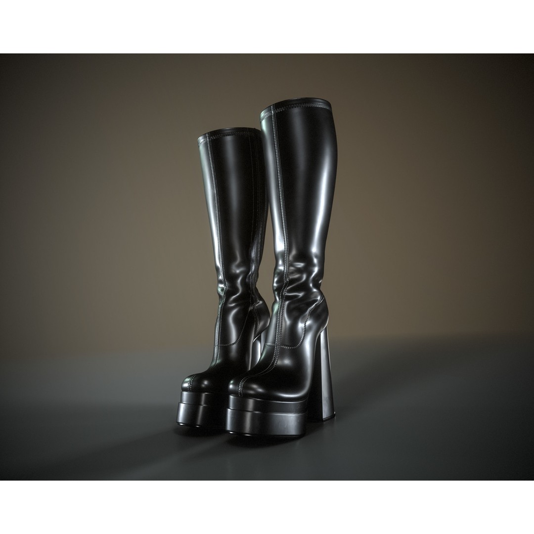 Knee High Boots 3D Model – Double Platform Low Poly Game Asset, FBX - View 3