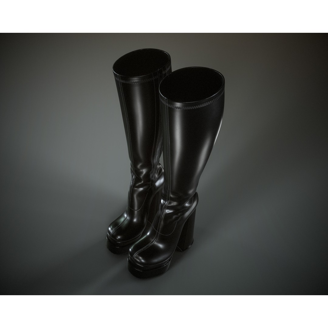 Knee High Boots 3D Model – Double Platform Low Poly Game Asset, FBX - View 4