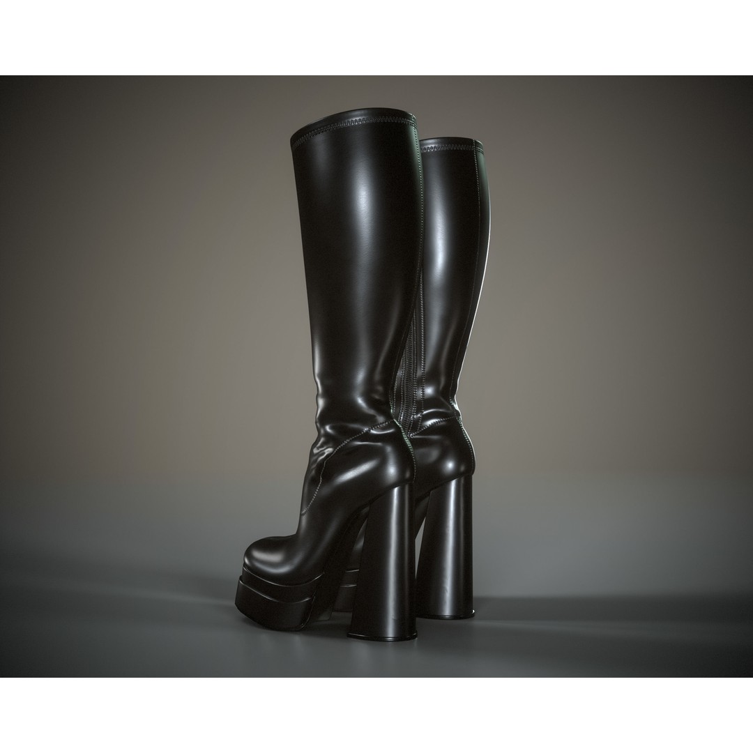Knee High Boots 3D Model – Double Platform Low Poly Game Asset, FBX - View 7