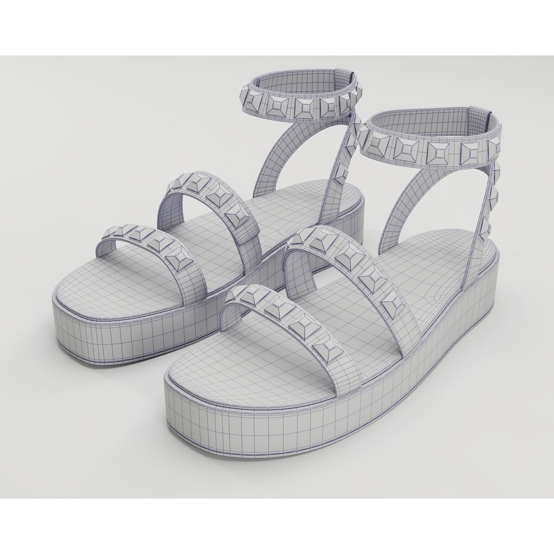 Wade Ecru Studded Strappy Platform Sandals 3D Model – Low Poly Game Asset, FBX, Blender