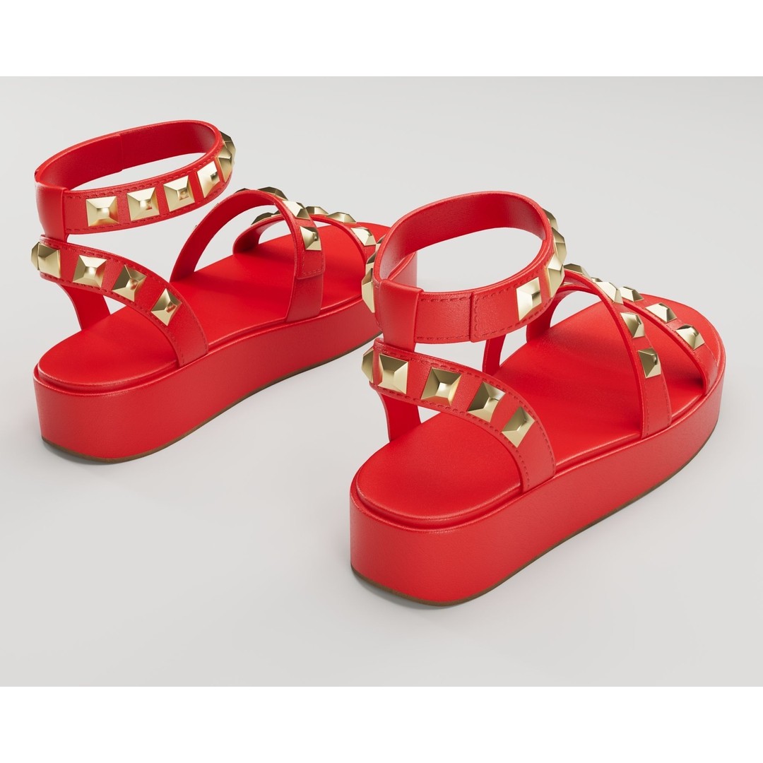 Wade Ecru Studded Strappy Platform Sandals 3D Model – Low Poly Game Asset, FBX, Blender - View 12