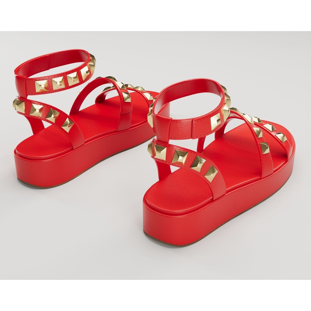 Wade Ecru Studded Strappy Platform Sandals 3D Model – Low Poly Game Asset, FBX, Blender - View 13
