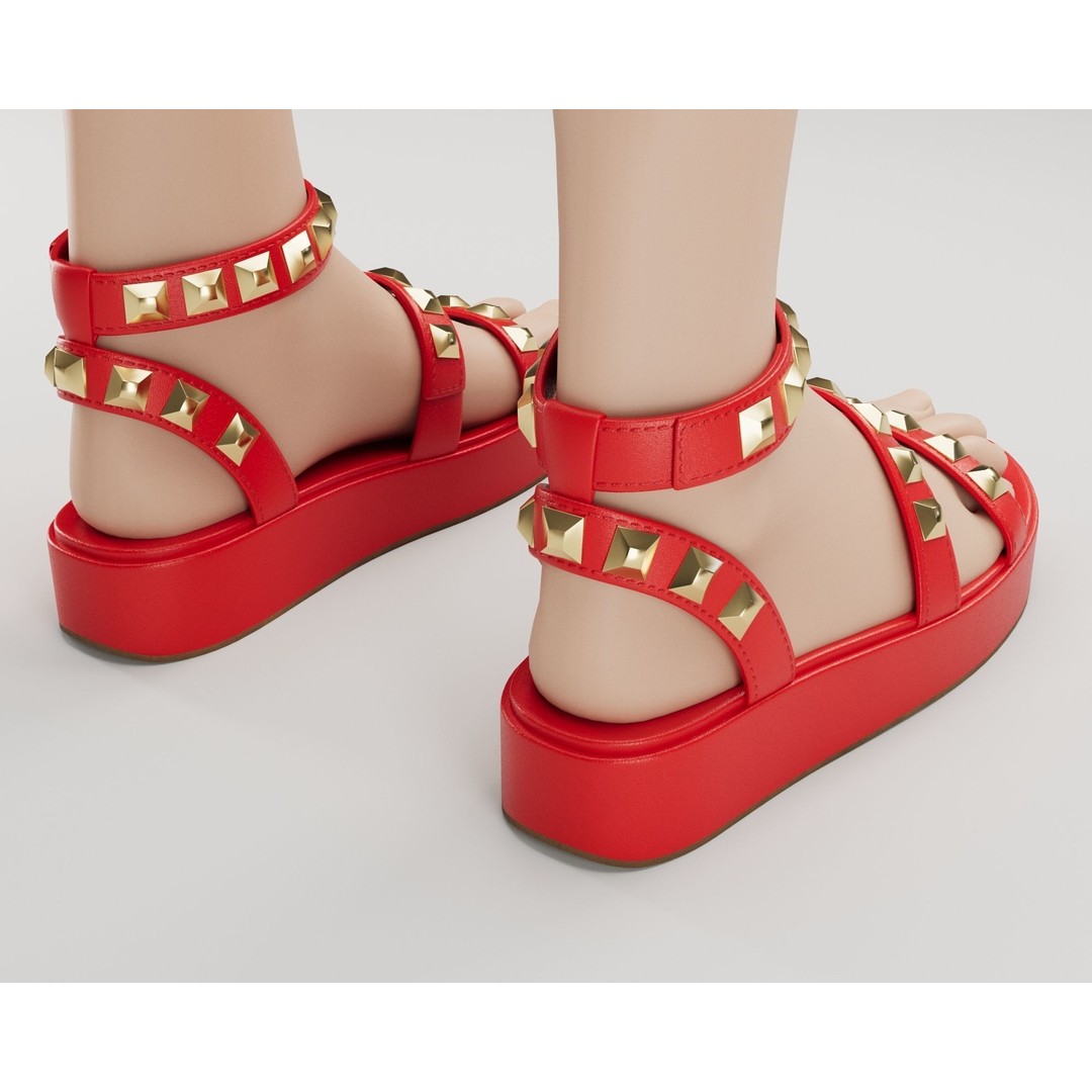 Wade Ecru Studded Strappy Platform Sandals 3D Model – Low Poly Game Asset, FBX, Blender - View 14