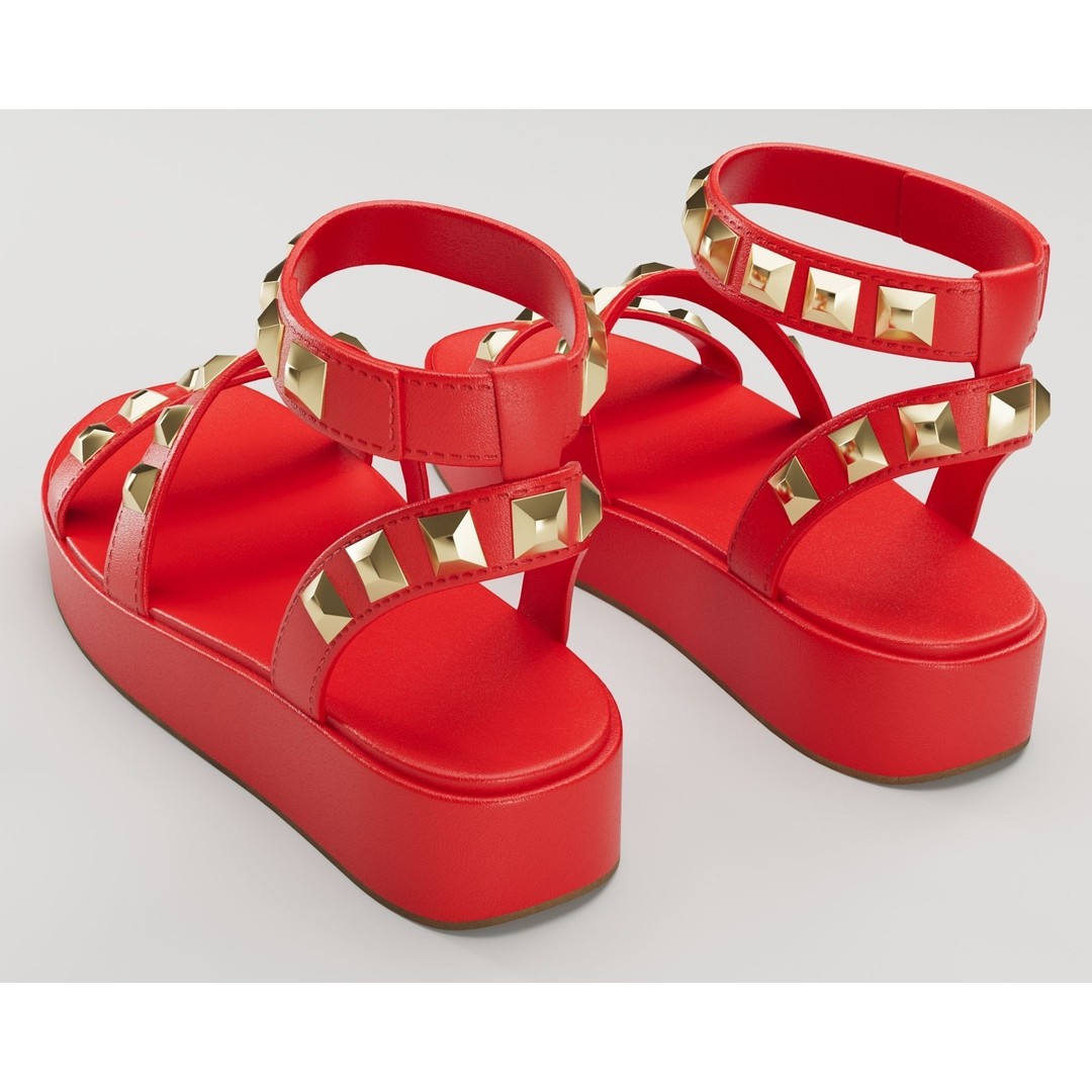 Wade Ecru Studded Strappy Platform Sandals 3D Model – Low Poly Game Asset, FBX, Blender - View 17