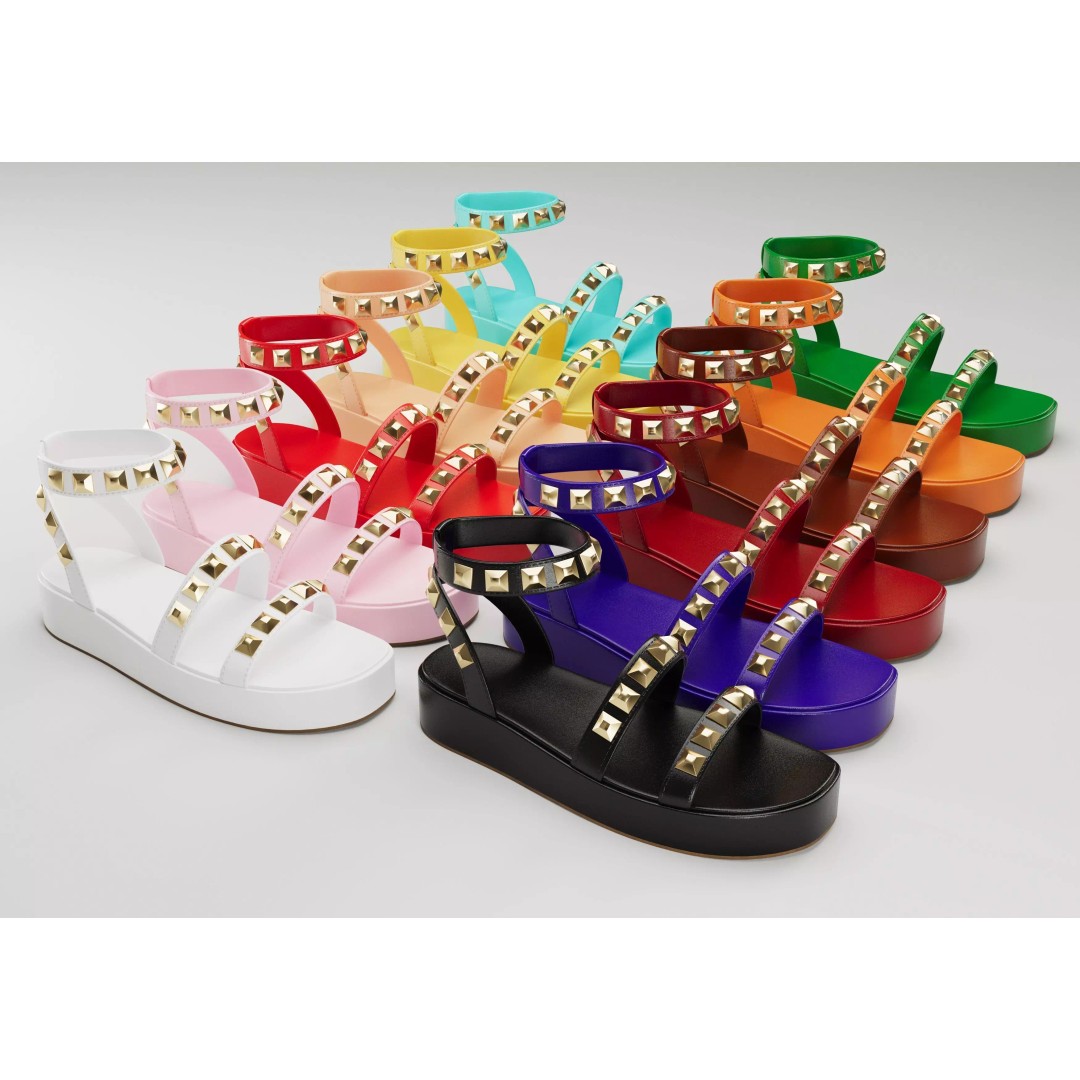 Wade Ecru Studded Strappy Platform Sandals 3D Model – Low Poly Game Asset, FBX, Blender - View 2