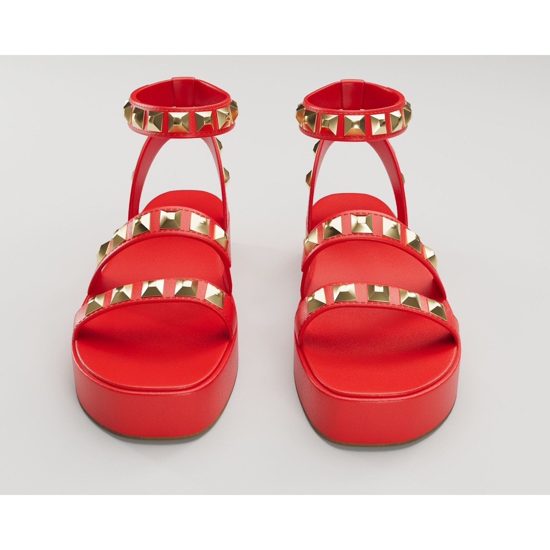 Wade Ecru Studded Strappy Platform Sandals 3D Model – Low Poly Game Asset, FBX, Blender - View 23