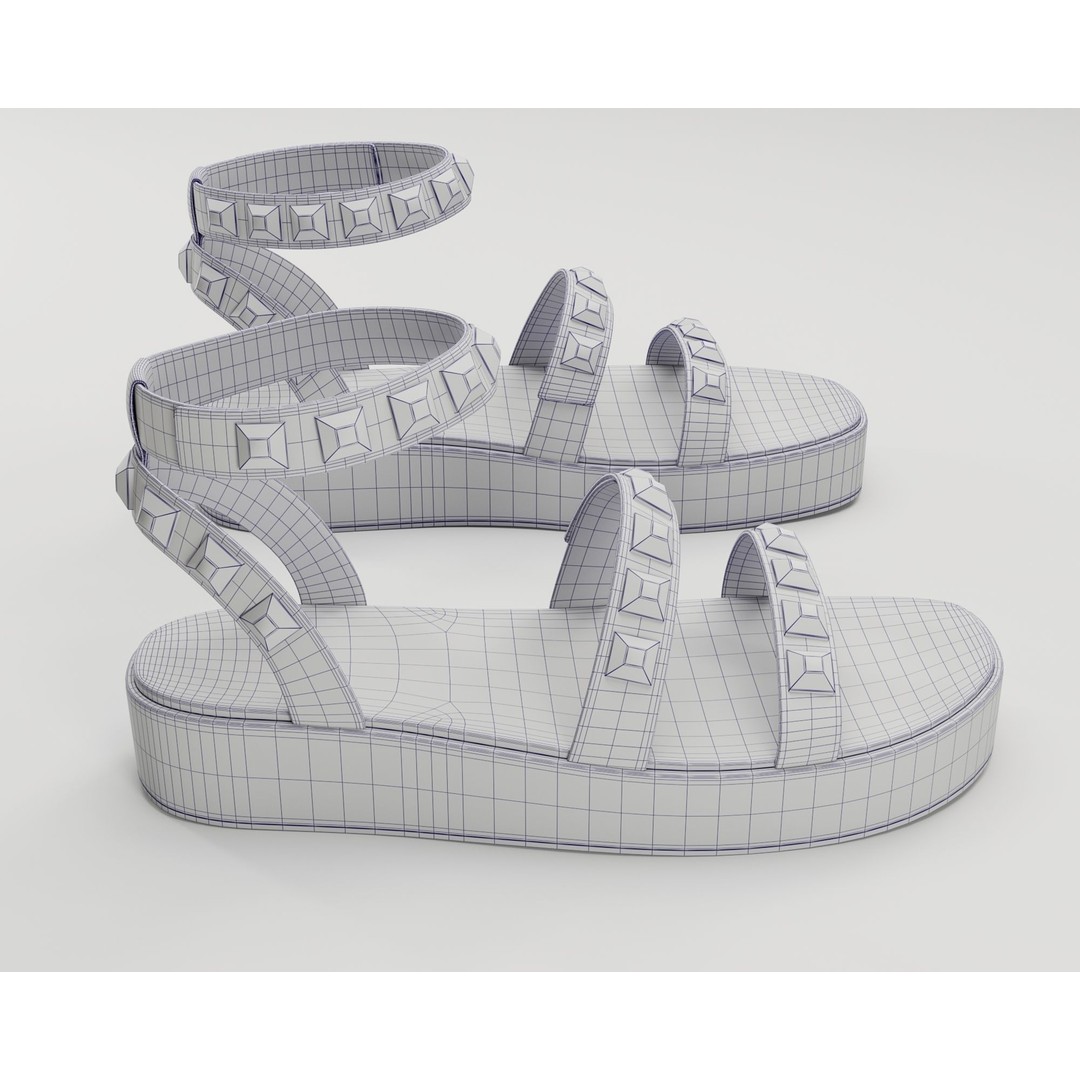 Wade Ecru Studded Strappy Platform Sandals 3D Model – Low Poly Game Asset, FBX, Blender - View 27