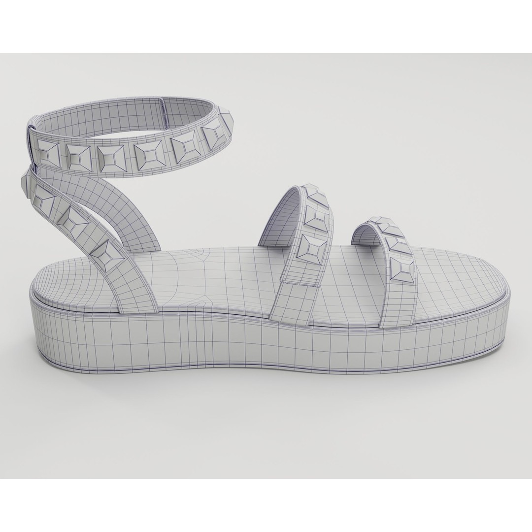 Wade Ecru Studded Strappy Platform Sandals 3D Model – Low Poly Game Asset, FBX, Blender - View 28