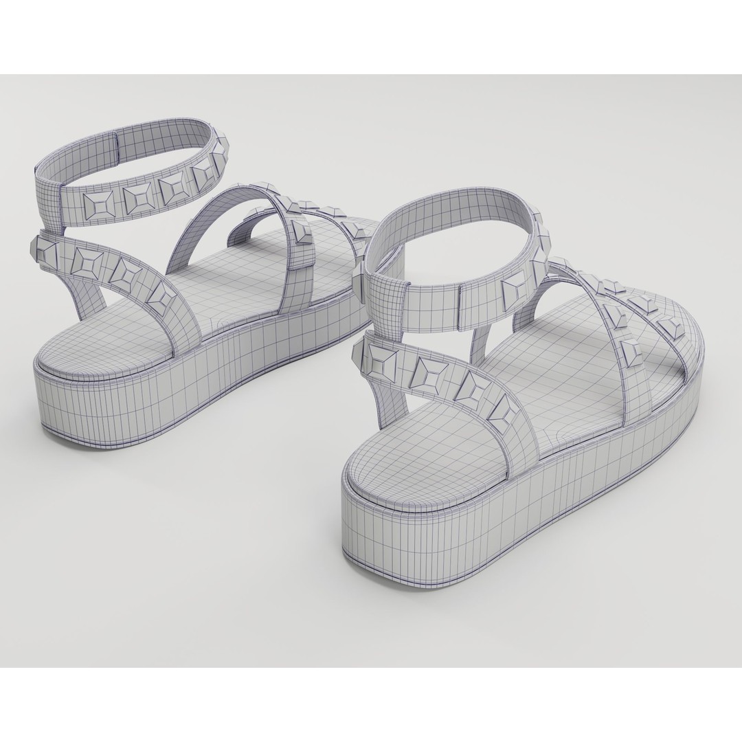 Wade Ecru Studded Strappy Platform Sandals 3D Model – Low Poly Game Asset, FBX, Blender - View 29