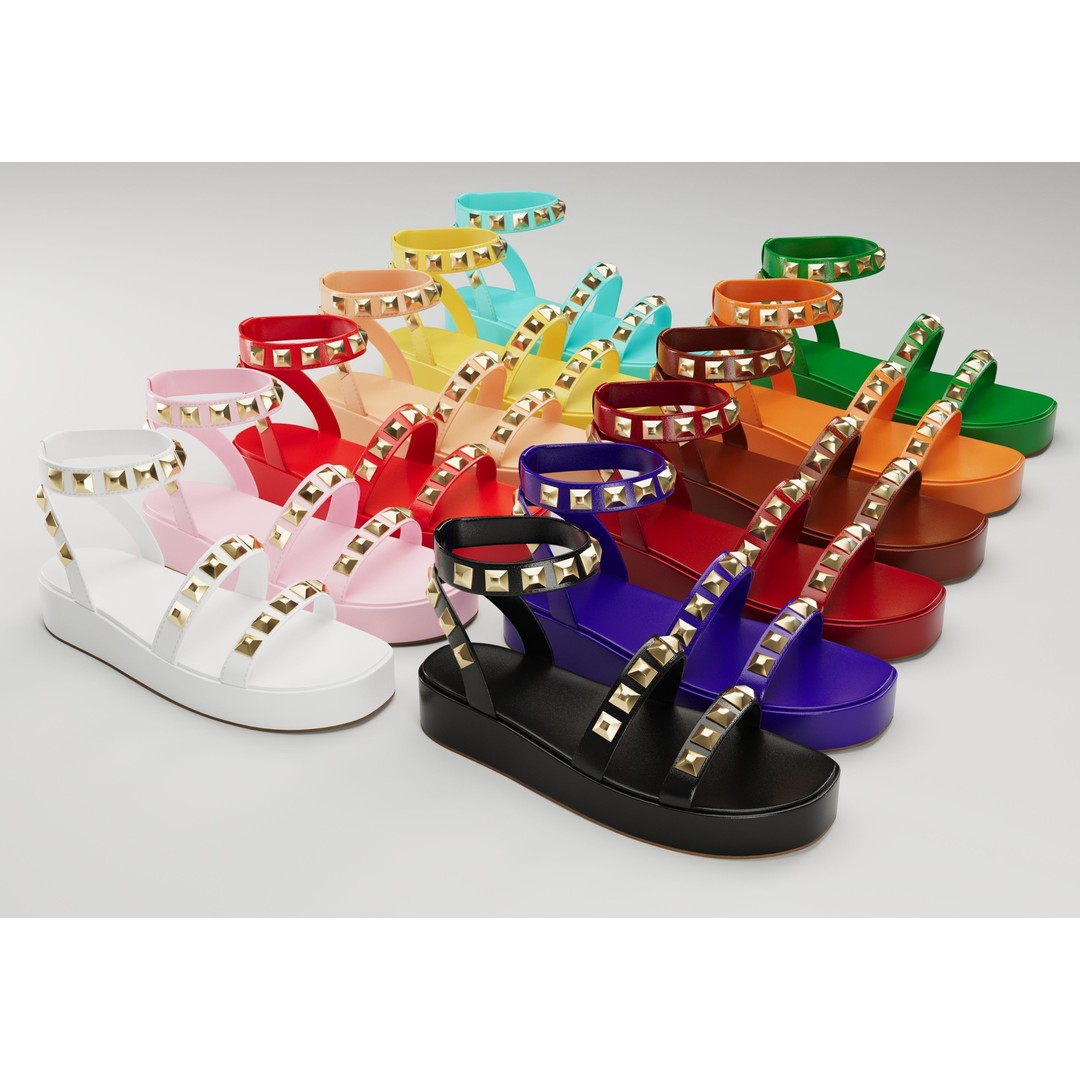 Wade Ecru Studded Strappy Platform Sandals 3D Model – Low Poly Game Asset, FBX, Blender - View 3