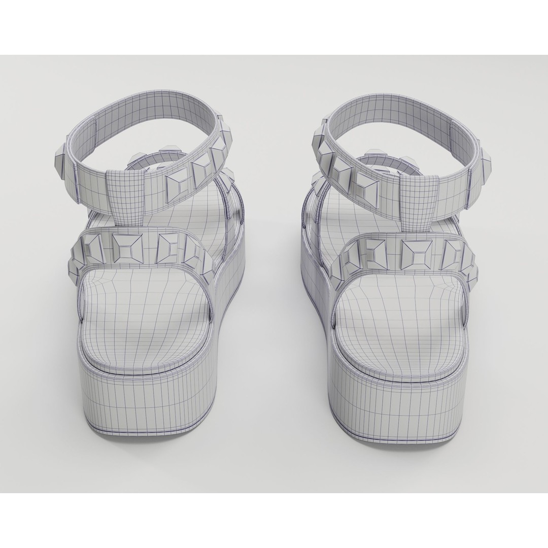 Wade Ecru Studded Strappy Platform Sandals 3D Model – Low Poly Game Asset, FBX, Blender - View 30