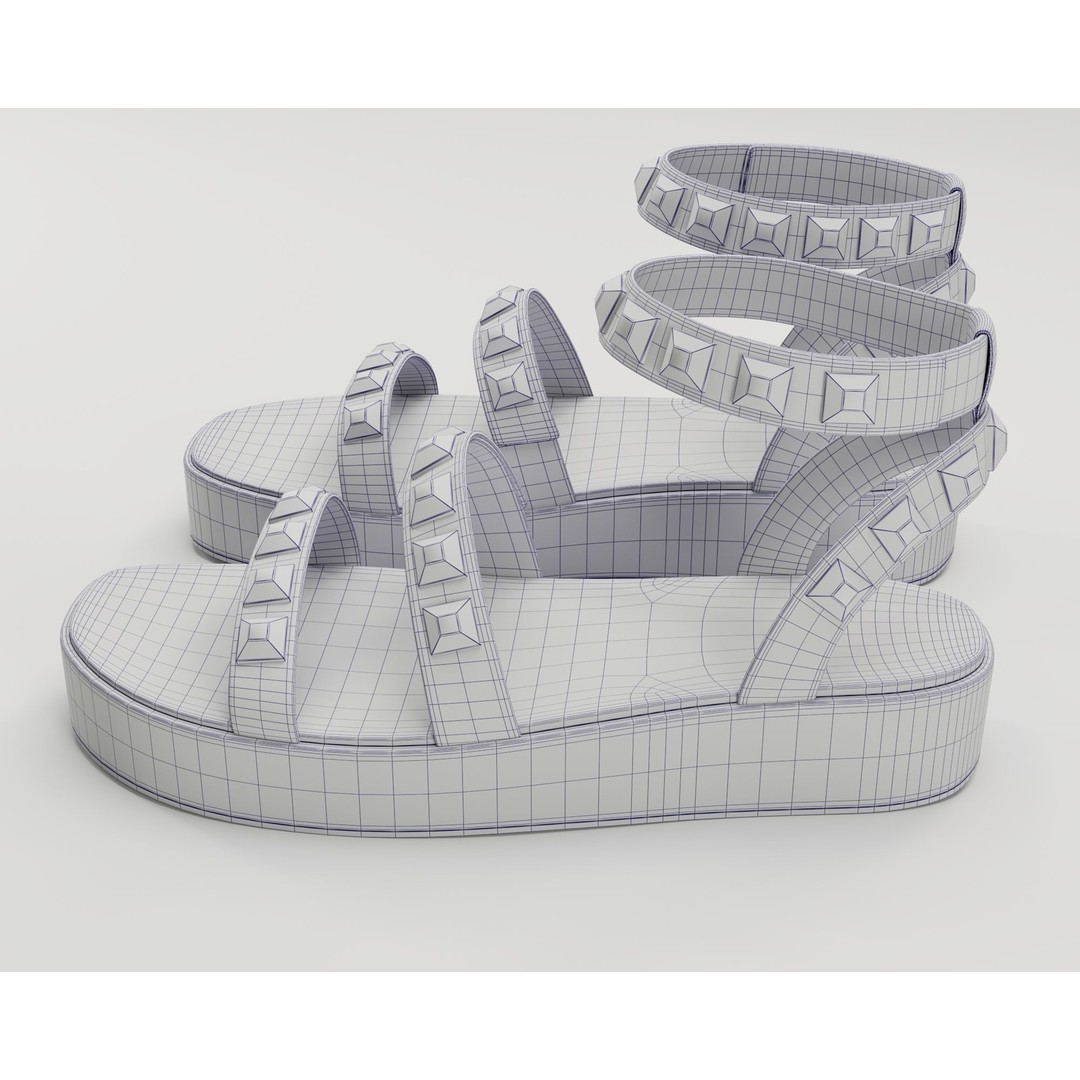 Wade Ecru Studded Strappy Platform Sandals 3D Model – Low Poly Game Asset, FBX, Blender - View 32