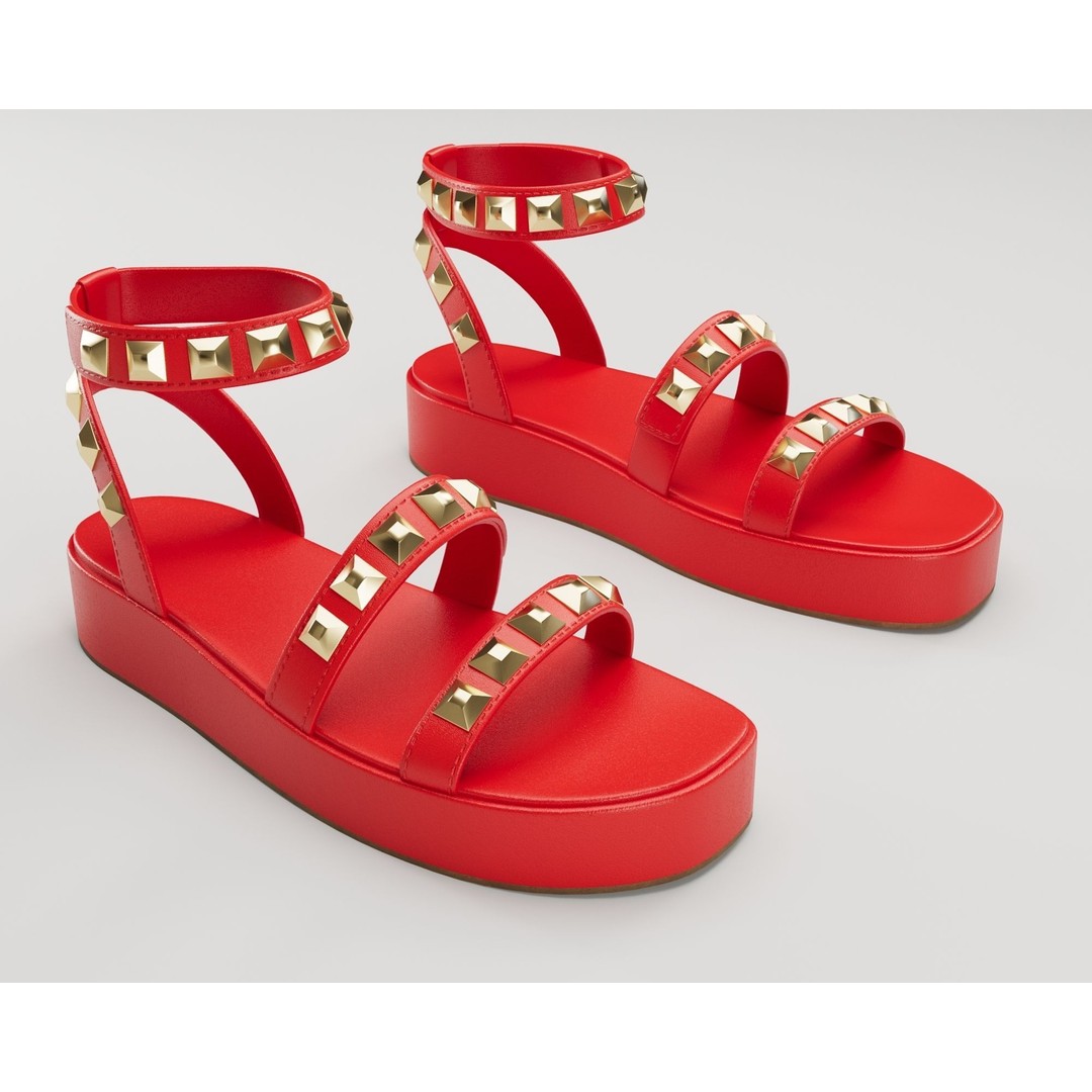 Wade Ecru Studded Strappy Platform Sandals 3D Model – Low Poly Game Asset, FBX, Blender - View 4