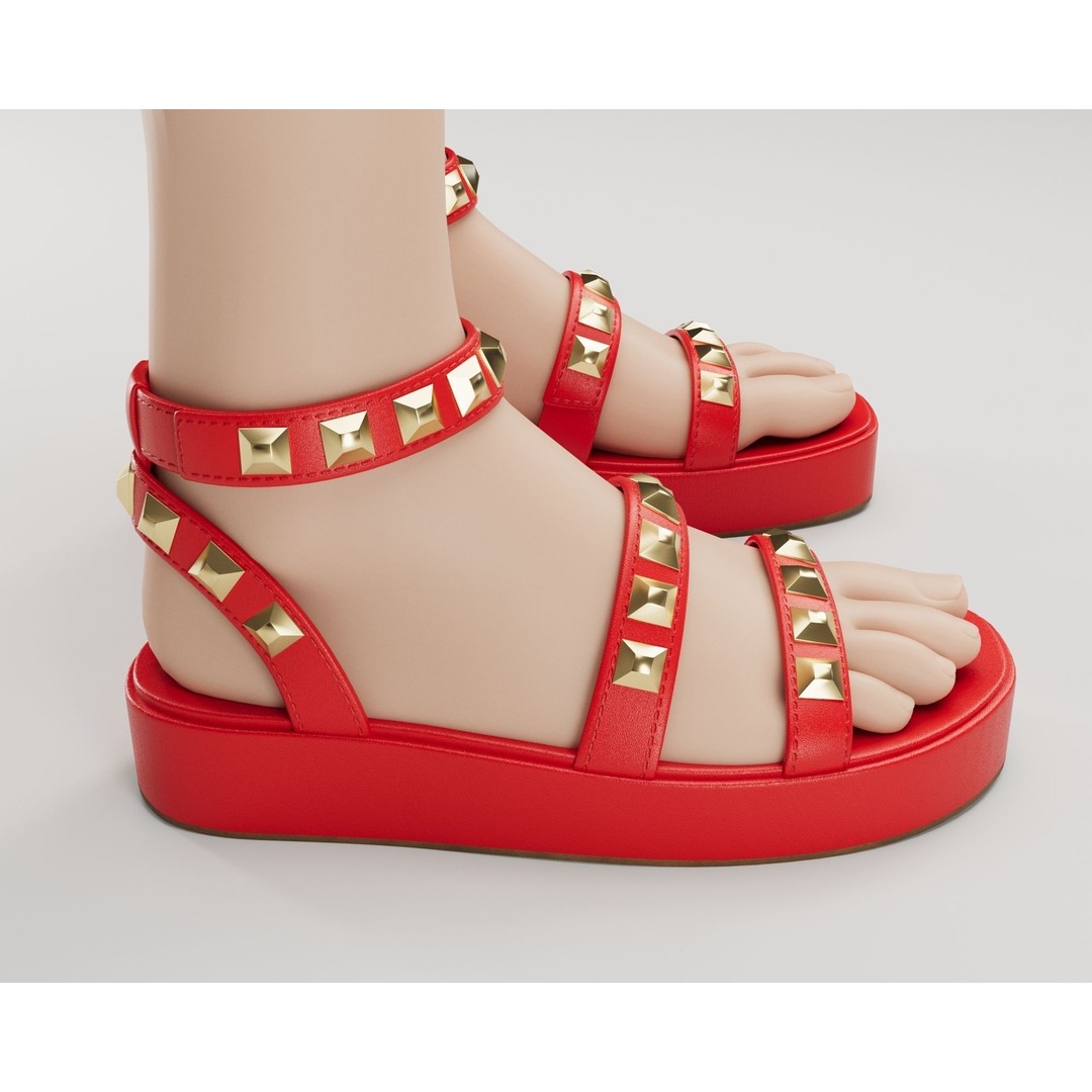 Wade Ecru Studded Strappy Platform Sandals 3D Model – Low Poly Game Asset, FBX, Blender - View 9