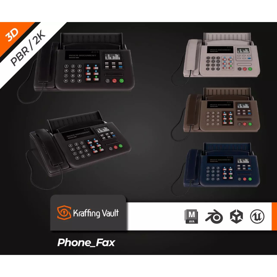 Phone Fax 3D Model – Low Poly PBR Textured Game Asset, FBX - View 2