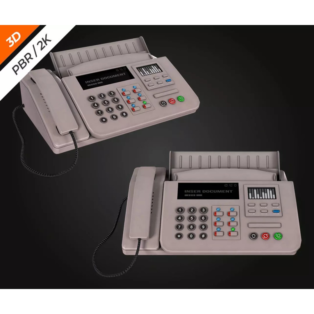 Phone Fax 3D Model – Low Poly PBR Textured Game Asset, FBX - View 6