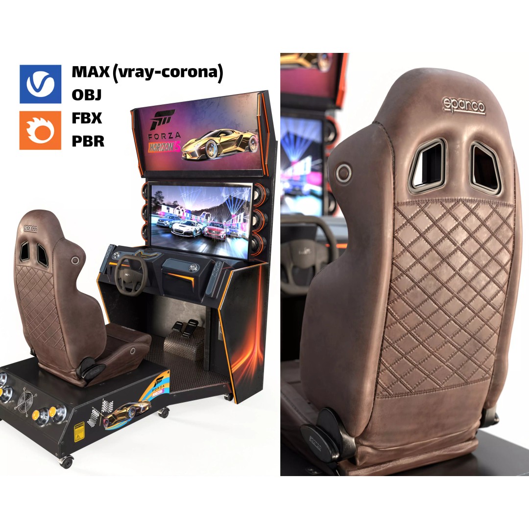 Car Racing Arcade Machine 3D Model – PBR Textures, FBX & OBJ Formats - View 2
