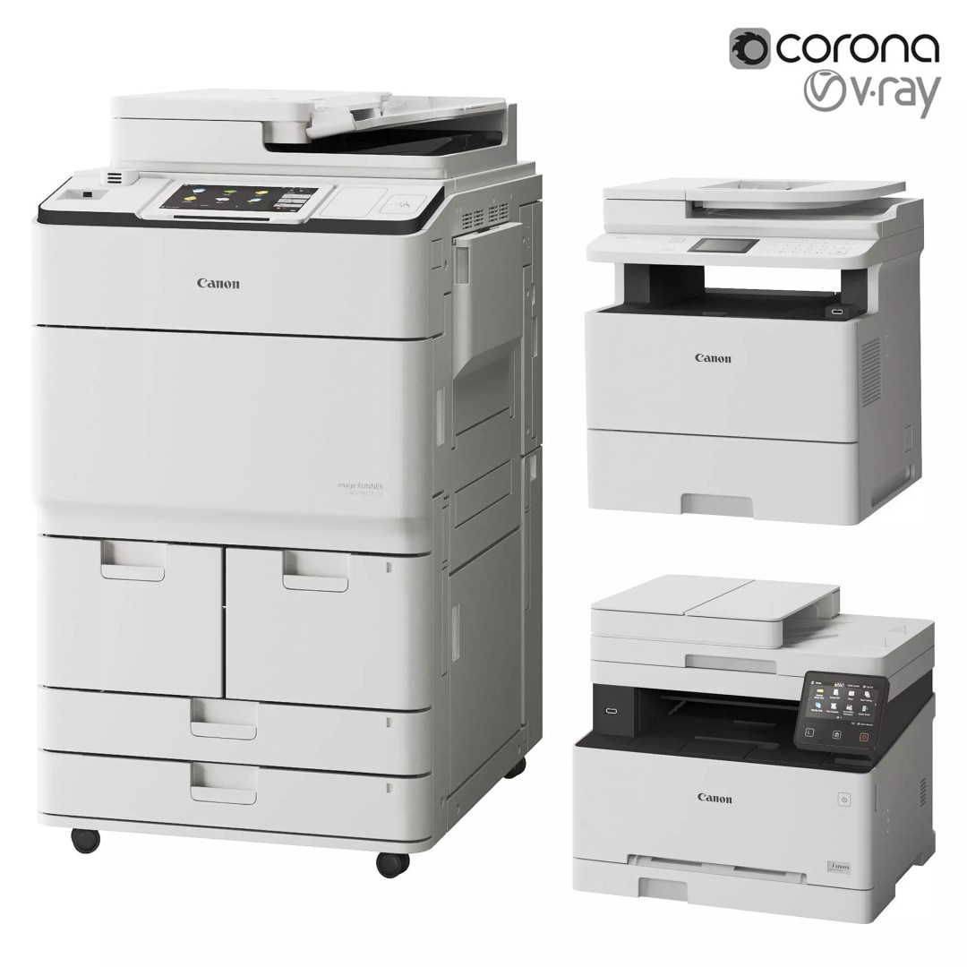 Canon Printer Set 3D Model – Photorealistic Office Equipment, FBX, OBJ - View 2