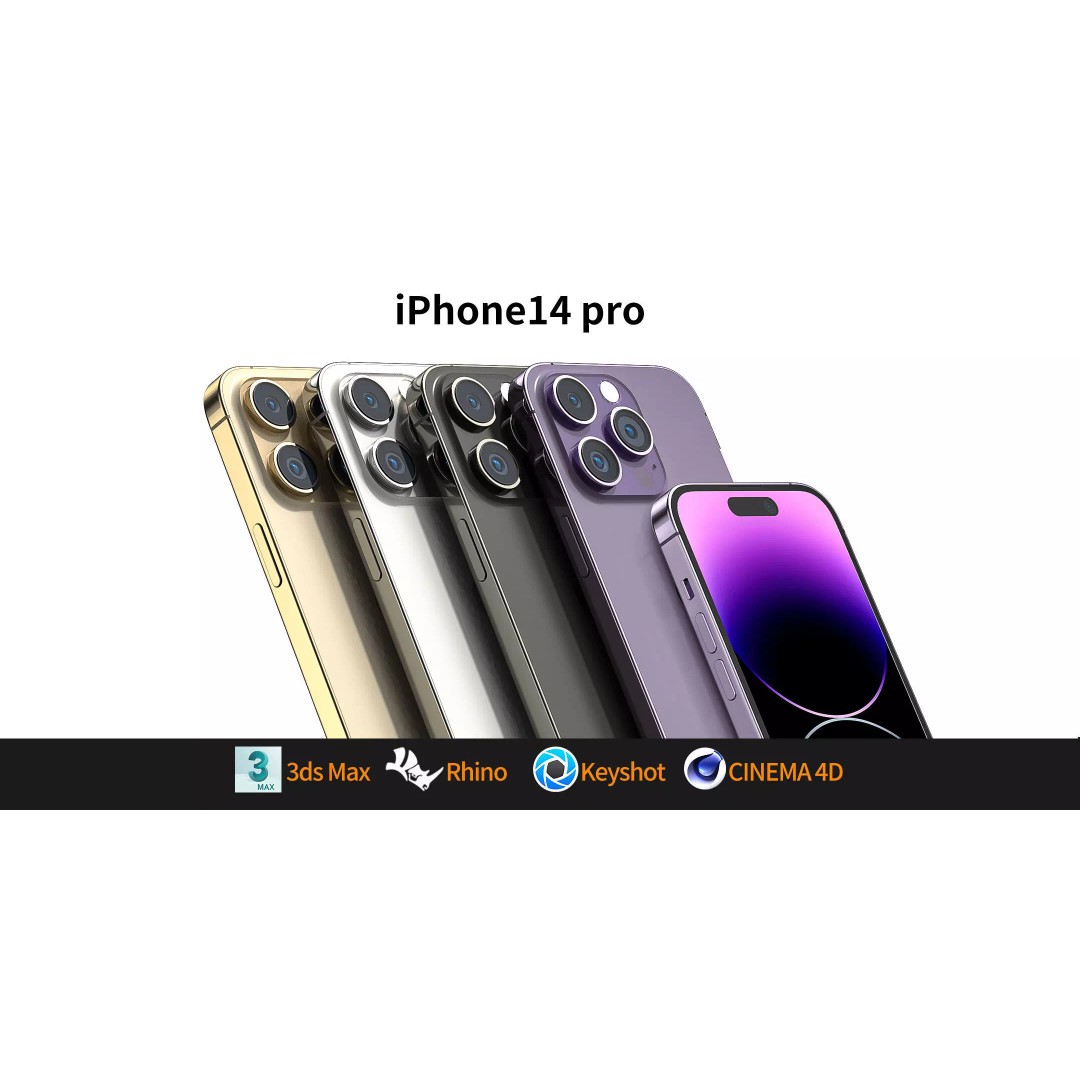 Apple iPhone 14 Pro 3D Model – High-Quality Mobile Phone Asset, FBX, OBJ - View 2