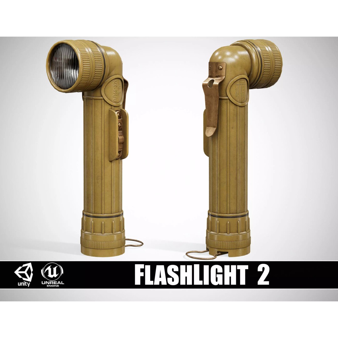 FlashLight 2 3D Model – Low Poly PBR Game Asset, FBX, OBJ - View 2