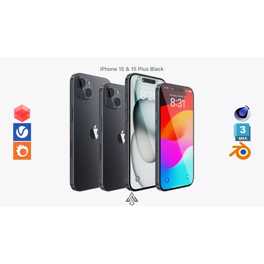 iPhone 15 & 15 Plus Black 3D Model – High Poly PBR Asset, FBX & OBJ - View 2