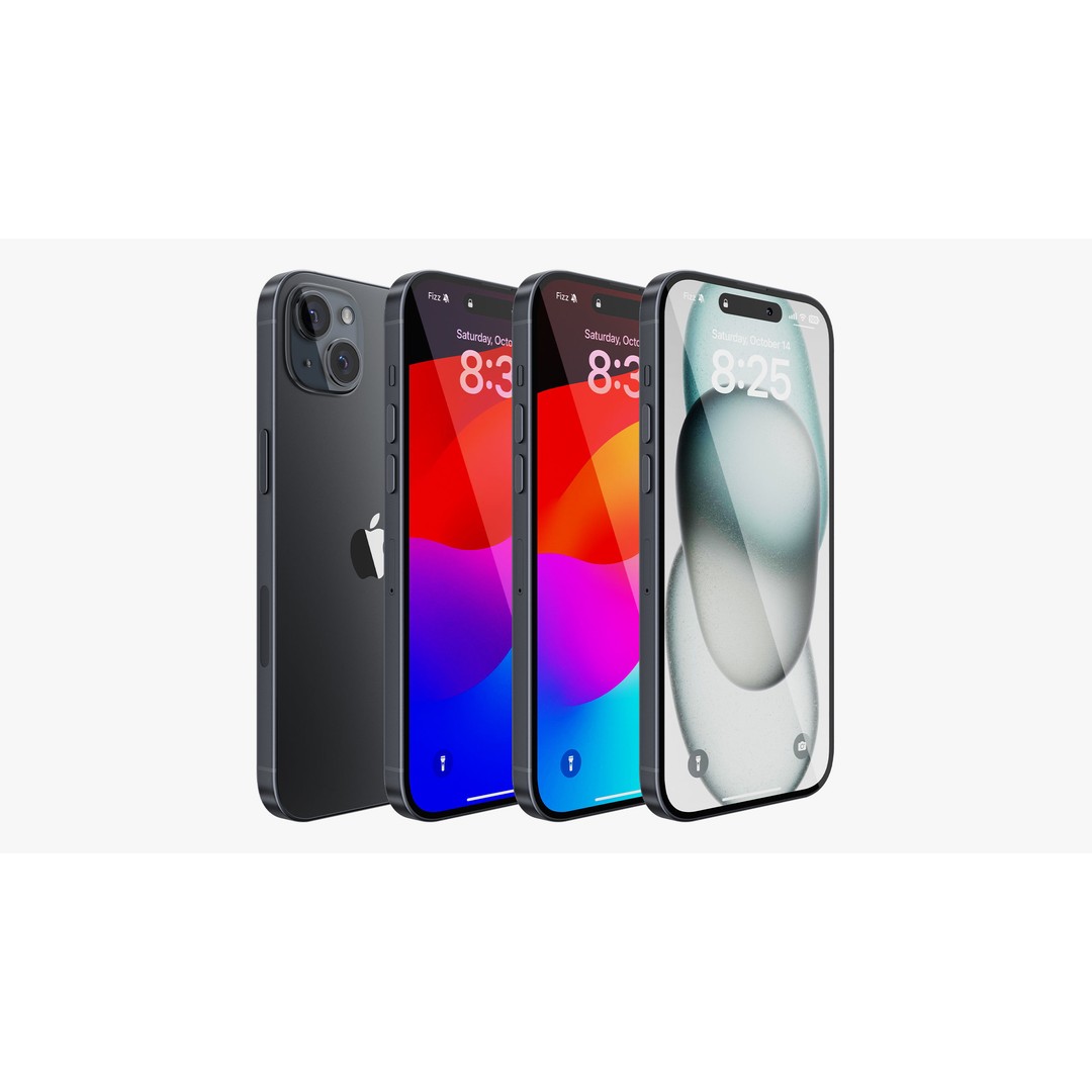 iPhone 15 & 15 Plus Black 3D Model – High Poly PBR Asset, FBX & OBJ - View 3