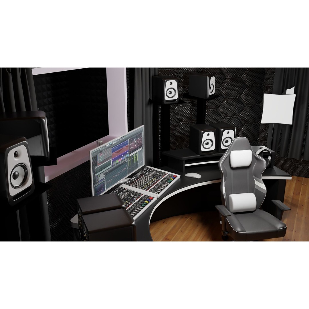 Recording Booth 3D Model – Detailed Interior Studio Asset, PBR, FBX - View 3