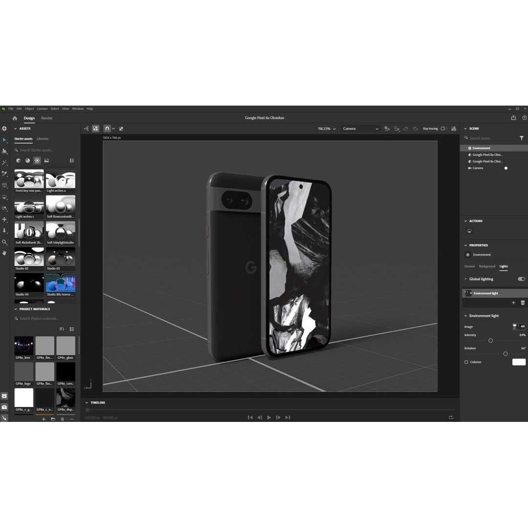 Google Pixel 8a Obsidian 3D Model – Low Poly Game Asset, FBX, OBJ, Blender - View 30