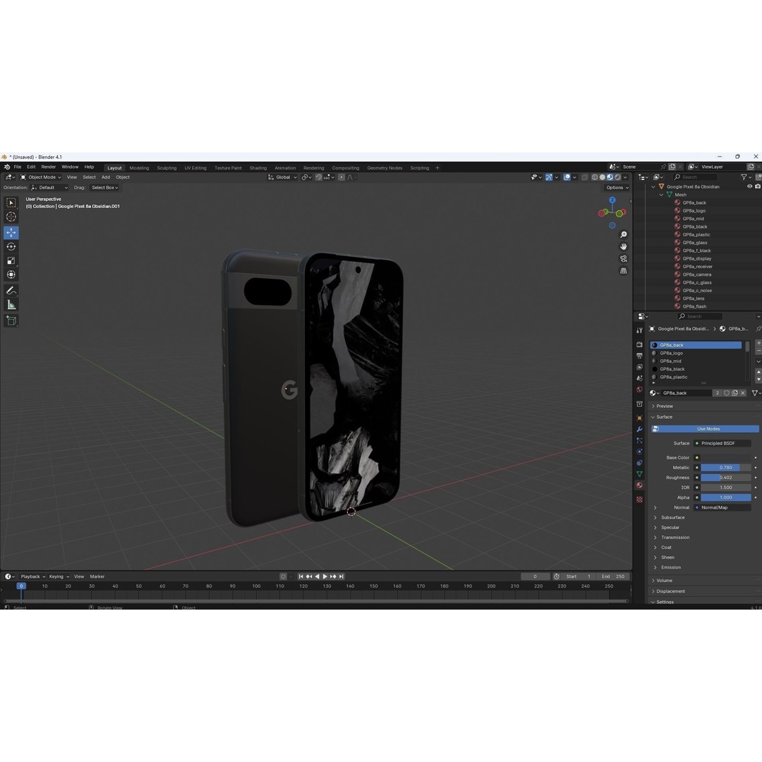 Google Pixel 8a Obsidian 3D Model – Low Poly Game Asset, FBX, OBJ, Blender - View 31