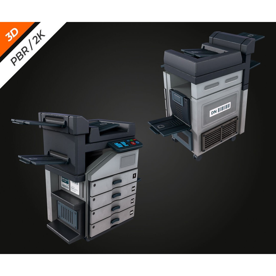 Photocopier 3D Model – Low Poly PBR Asset for Games, FBX, OBJ - View 10